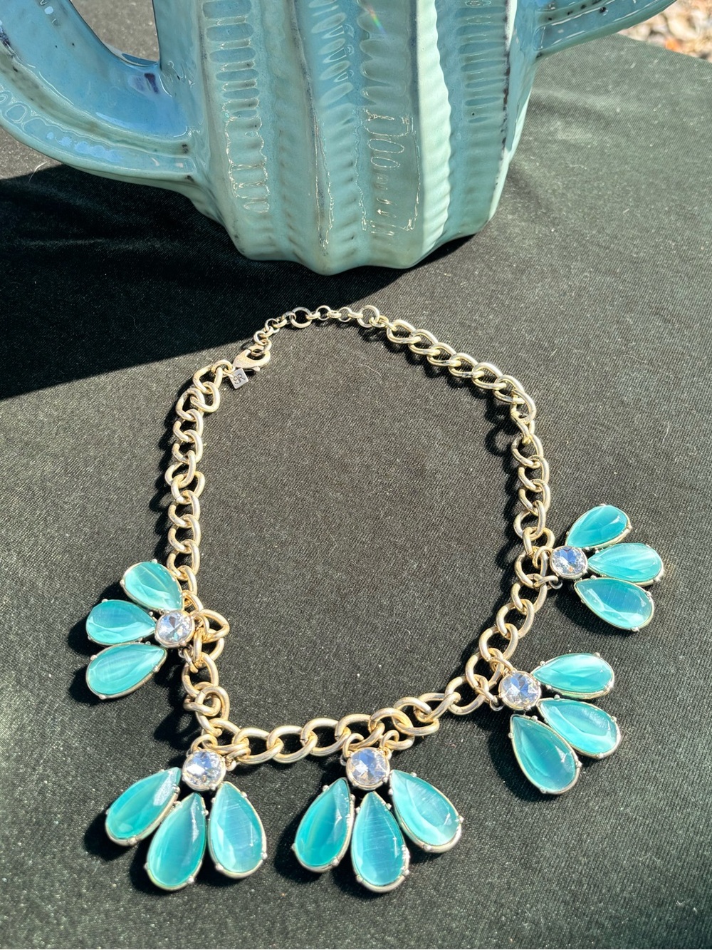 Banana Republic Gold Chain Necklace with Aqua Teardrop Petals
